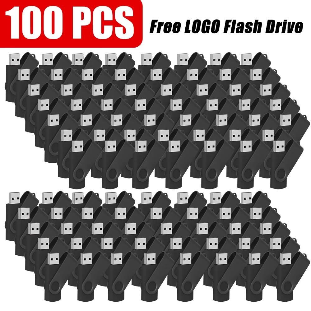 100pcs Free Customized Logo Rotatable USB 2.0 Flash Drive 64GB 32GB Business gift Memory Stick 16GB 8GB 4GB Pen Drive Storage