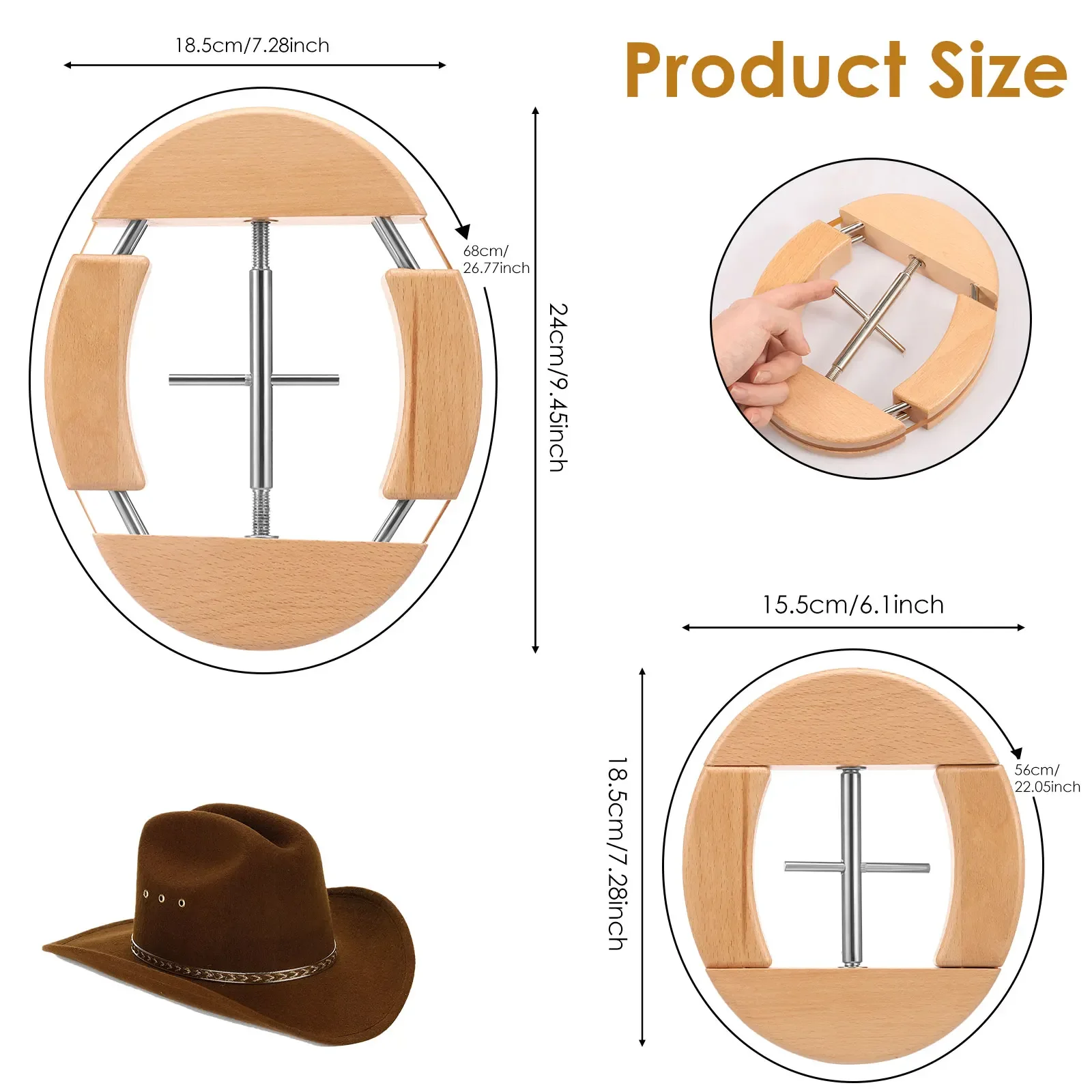 Wooden Hat Stretcher 4Way Adjustable Hat Stretcher Cap Shape Maintainer Premium Fedora Hats Rack for Storage Cowboy Baseball Cap
