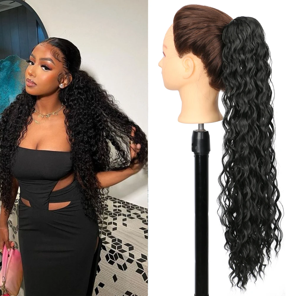 Belle Show Synthetic Drawstring Deep Wave Ponytail Hairpiece 22inch Long Curly Drawstring Ponytail Long Deep Clip In Ponytail