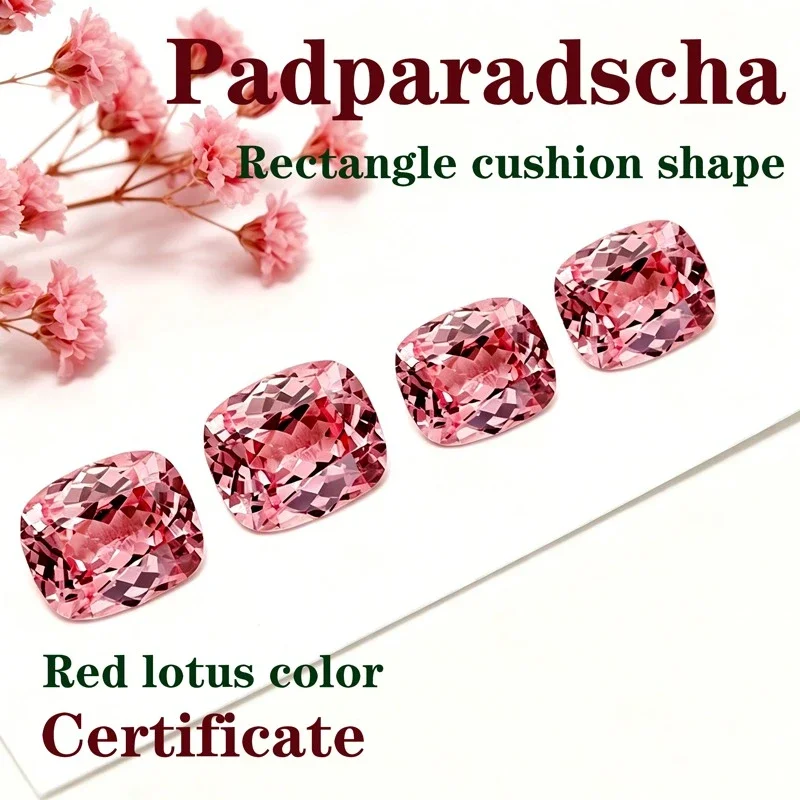Künstlicher Edelstein Padparadscha Roter Lotus-Farbton Rechteckige Kissenform Mit Zertifikat Fabrik-Großhandelspreis – Detail 1