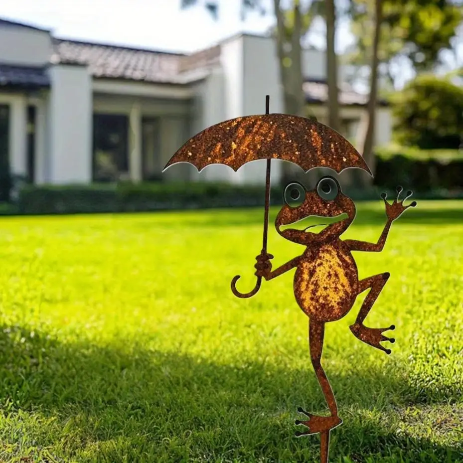 Retro Rust Iron Frog Stake Decorative Garden Art Metal Lawn Ornament Outdoor Decorations For Garden Yard Stakes Metal Crafts
