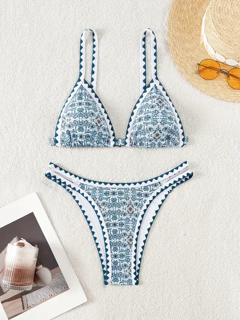 ZTVitality-Conjunto de Bikini con estampado Floral para mujer, traje de baño Sexy con realce, sujetador acolchado, traje de baño de punto de látigo, Bikini de verano 2025