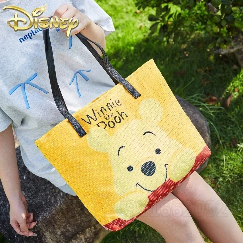 Disney Winnie The Pooh New Women's Diamond Handbag Cartoon Cute Women's Shoulder Bag Luxury Fashion Women's Bag Large Capacity