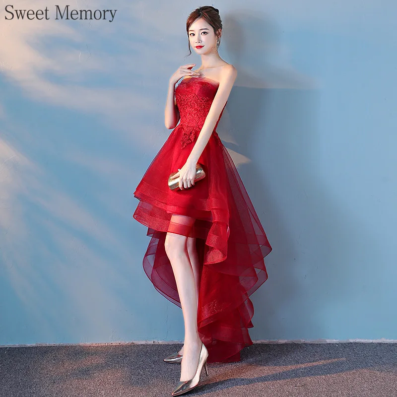 Customized High Low Bridesmaid Dresses Sweet Memory Elegant Women Prom Gown A-Line Strapless Formal Evening Party Dress