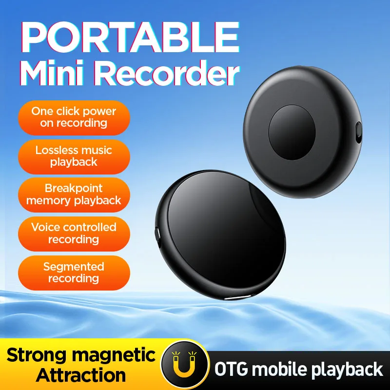 Магнитный мини-диктофон 64-128 ГБ, профессиональный диктофон с активированным звуком, шумоподавление, небольшой цифровой аудиорекордер, Mp3-плеер