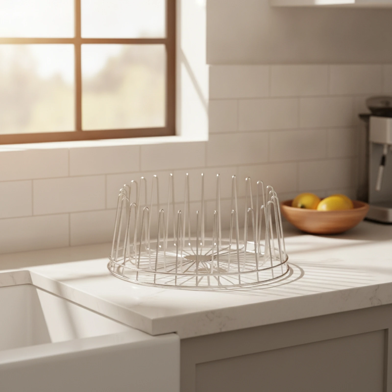 Rotating Dish Drying Rack Stainless-Steel Look Circular Dish Rack with Rotating Base Plate Organizer Open-Wire Long-Lasting