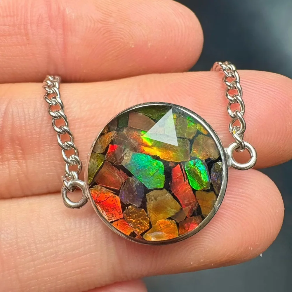 

S925 Sterling Silver Natural Ammolite Bracelet Gemstone Fashion Crystal Healing Jewelry for Women Wrist Gift Single Piece