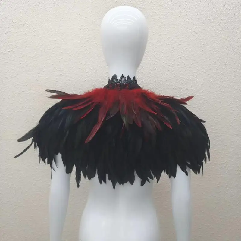 Gothic Feather Shawl for Women Mens Feathers Neck Collar Crow Costume Maleficent Witch Cosplay Cape Rave Punk Feathers Shoulder