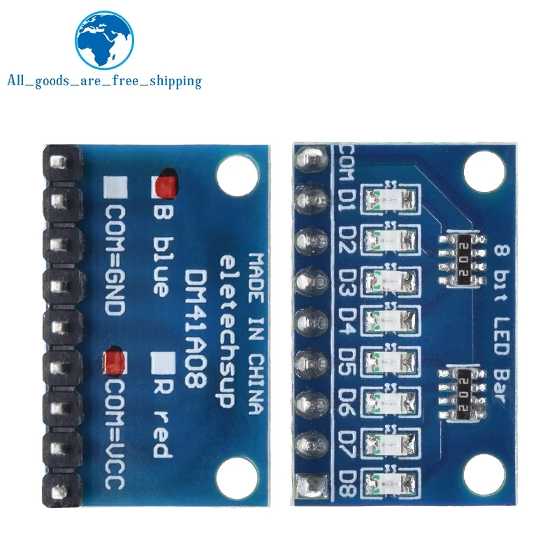 TZT 3.3V 5V 8 Bit Blue /  Red Common Anode / Cathode LED Indicator Module Diy Kit For Arduino NANO UNO Raspberry pi 4 Nodemcu V3
