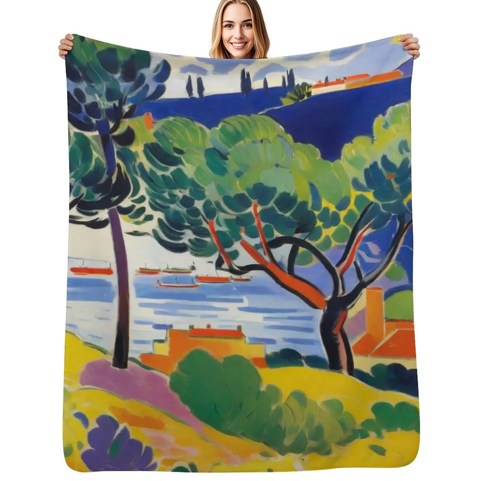 Vibrant Impressions Matisse Landscape Elegance Throw Blanket Luxury Designer Nap Heavy Picnic Flannel Fabric Blankets