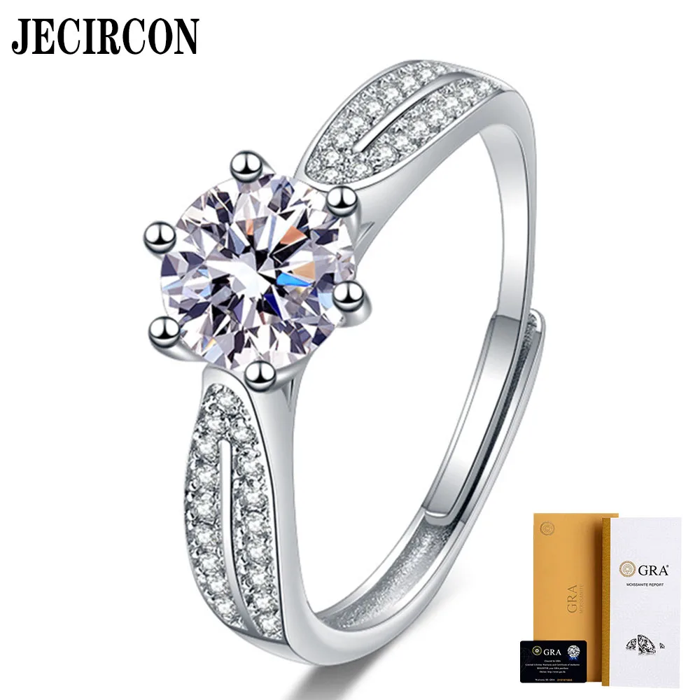 JECIRCON 1 Carat Moissanite Ring for Women 925 Sterling Silver Starlight Queen Simulation Diamond Opening Wedding Band Jewelry