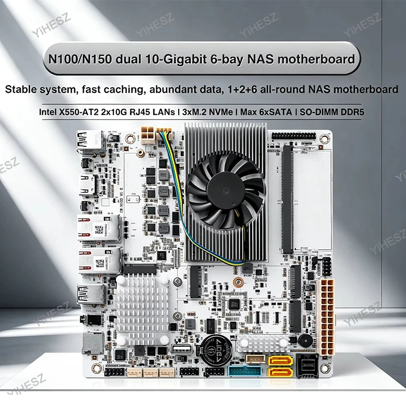YiHESE CW-NAS-ALT-20G Mini ITX N150 DDR5 48G 3 NVMe 6 SATA3.0 WiFi TF eMMC HDMI4K NAS Soft Router Firewall Server Motherboard