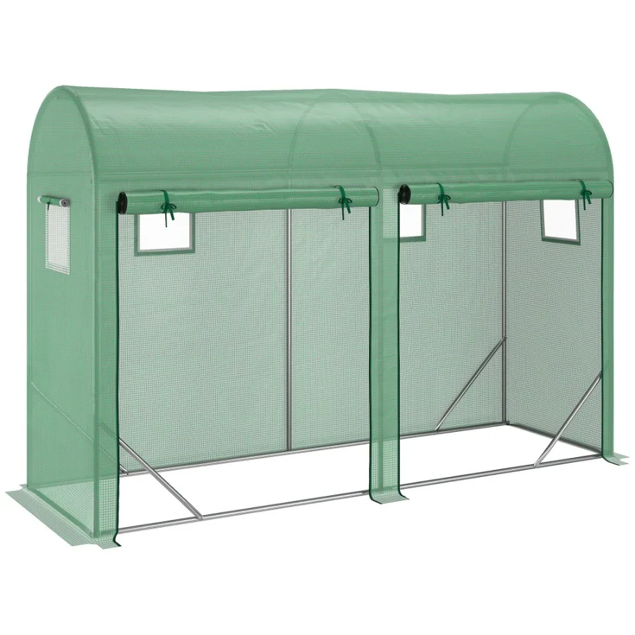 

Tunnel Greenhouse 10x3x7 ft Green WalkIn Hot House with RollUp Windows Zippered Door Steel Frame PE Cover