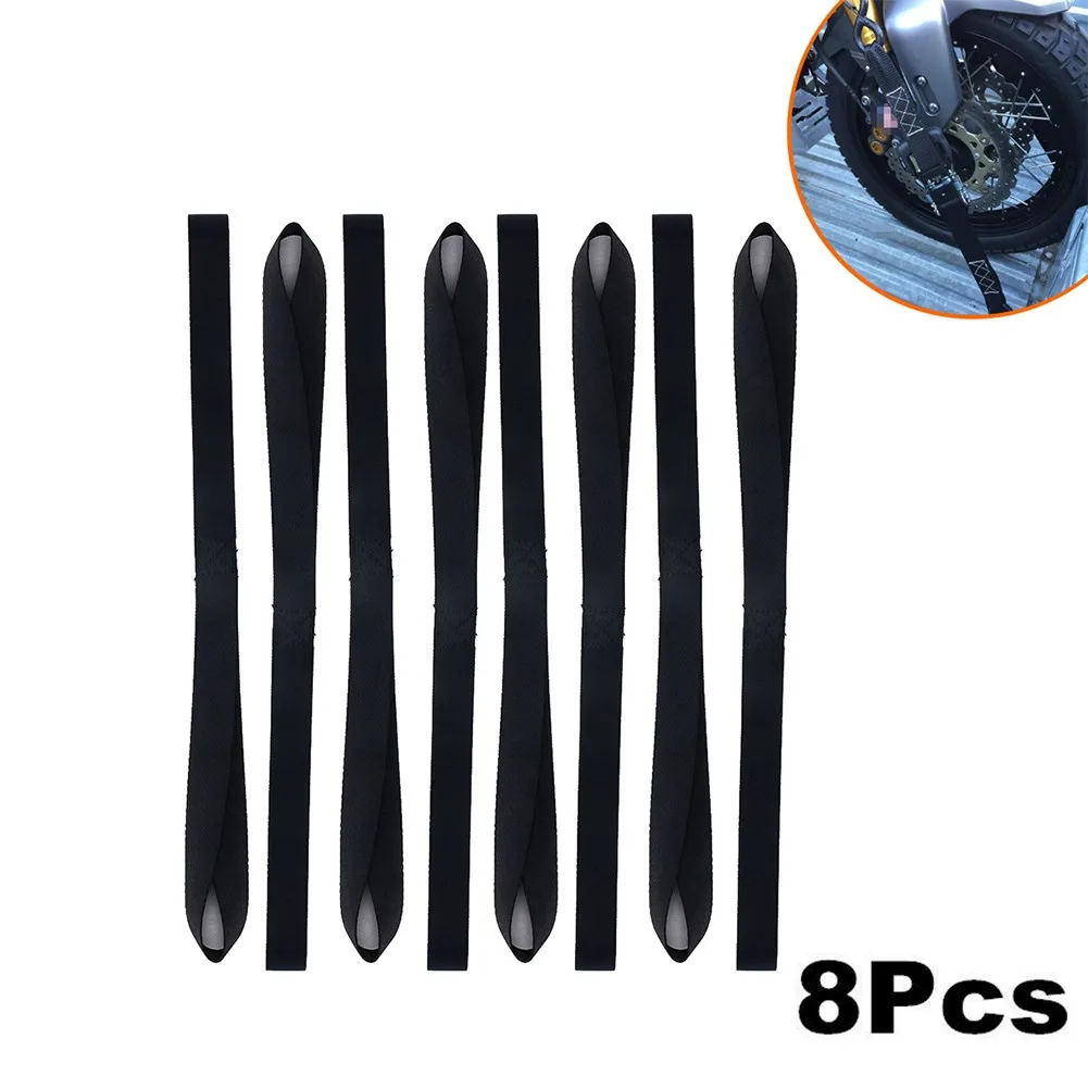 8 Piece Ratchet Tie Down System with Soft Nylon Loops for ATV UTV Motorcycle Scooter Dirt Bike and Lawn Equipment Securing
