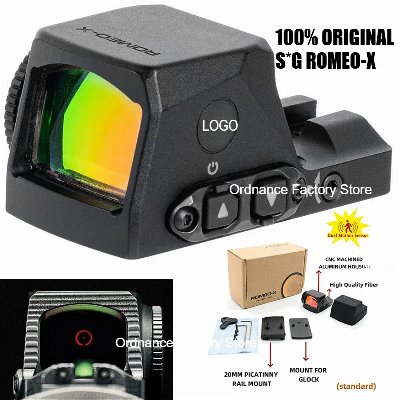 Red Dot Sight ROMEO-X ROMEOX 1x24mm 2&32 MOA Circle Dot Reticle w/Glock Mount Plate&Picatinny Mount Shake Awake