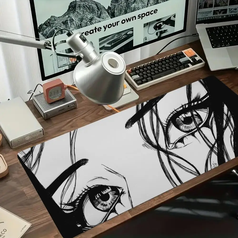 Black White Manga Eyes Mouse Pad Smooth Cloth Surface Non Slip Base Desk Mat For Anime Gaming Room