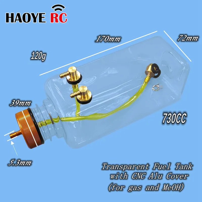 Haoye 1 Pc RC Fuel Tank Transparent Plastic 500ML 730ML CNC Processing Champaign Gold Cap For RC Airplane Model Gas /MeOH Tank