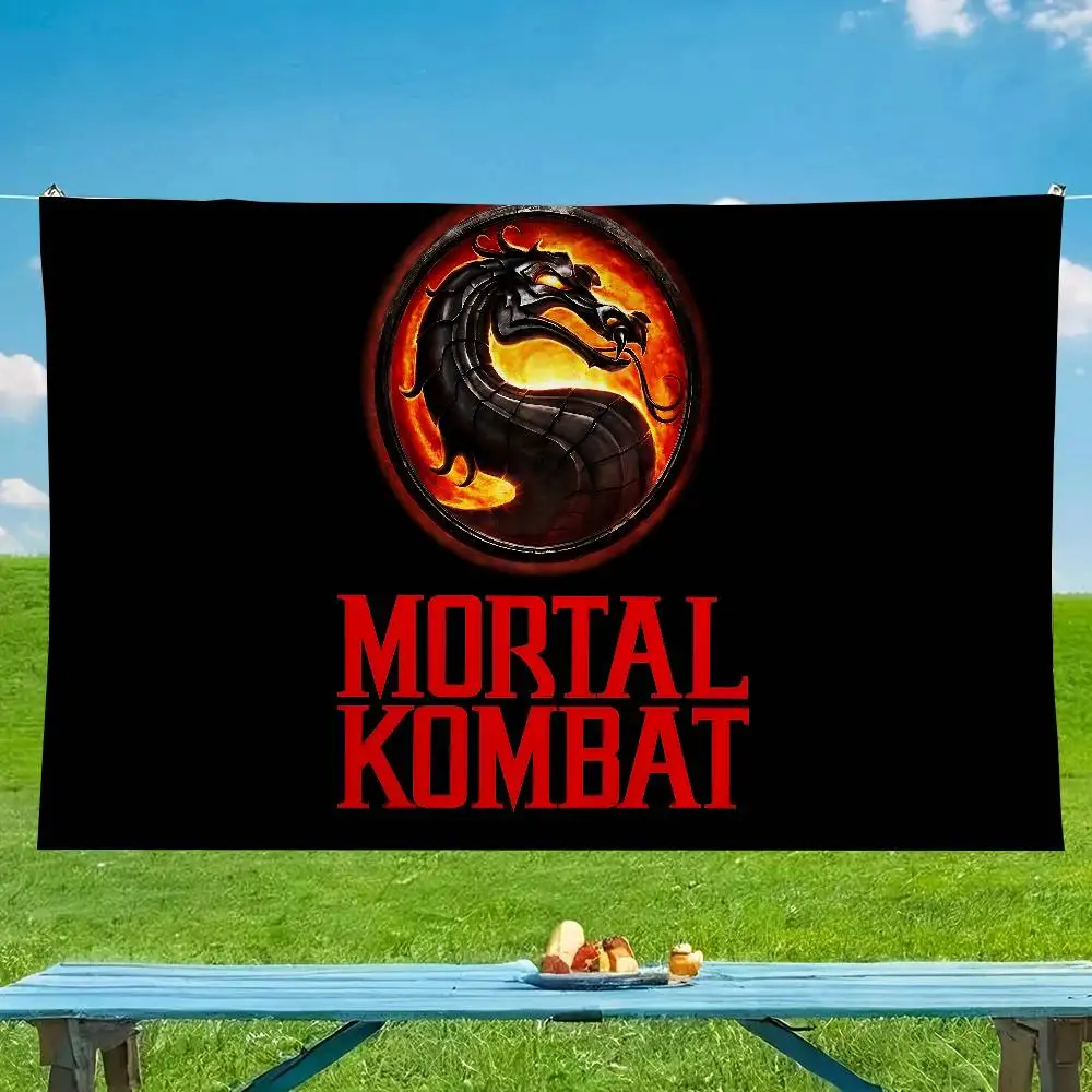 مورتال كومبات شعار راية الفن الطباعة اليابانية جدار العلم أنيمي الجدار الشنق ديكور المنزل