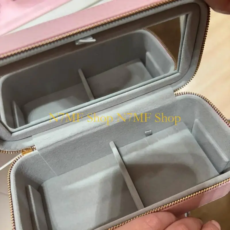 صندوق تخزين المجوهرات الوردي المحمول N7MF حامل مجوهرات وردي متطور مع مقصورات متعددة وجزء داخلي من القماش اللطيف #5