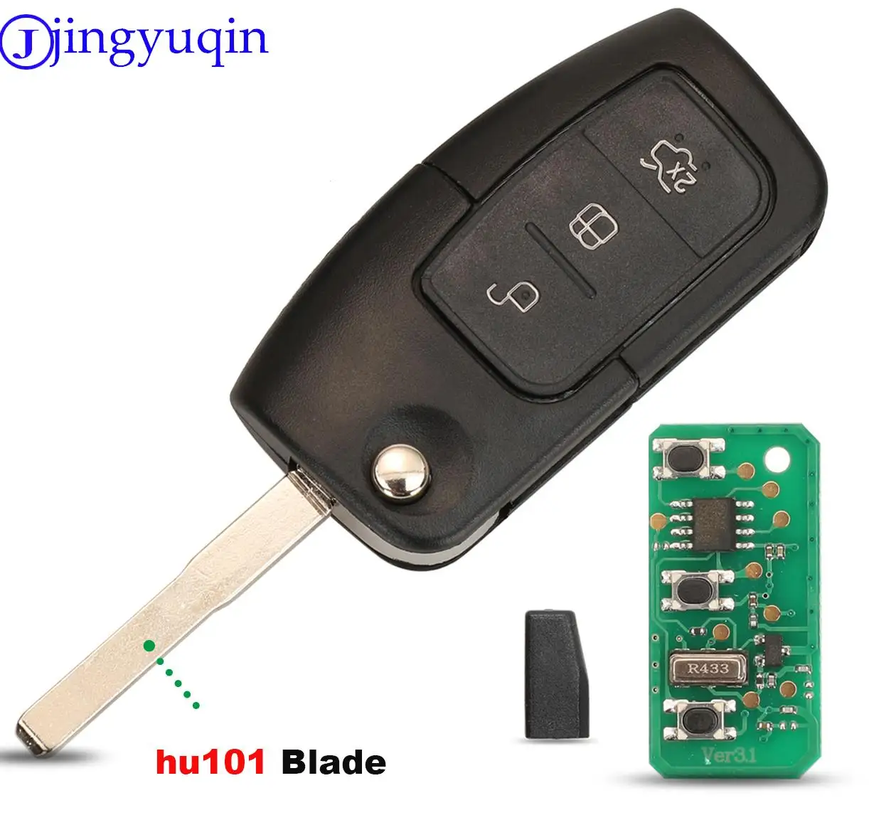 jingyuqin 10PS ASK 433 Mhz Key Remote Case Cover For Ford Fiesta Focus 2 Ecosport Kuga Escape C Max Ka Fob HU101 / FO21