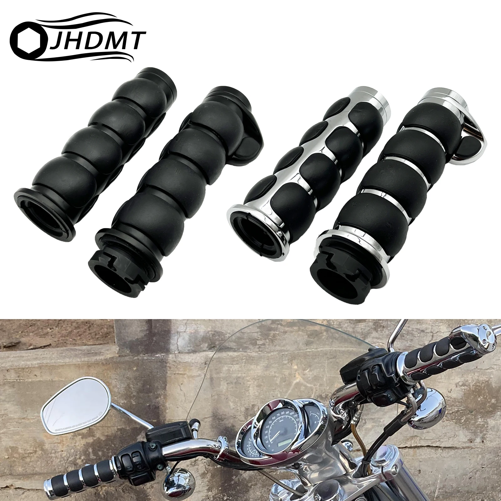 Motorcycle Universal 25mm Hand Grips Non-Slip Handlebar Grips Chrome Black Aluminum Rubber For Yamaha For Honda For Harley XL