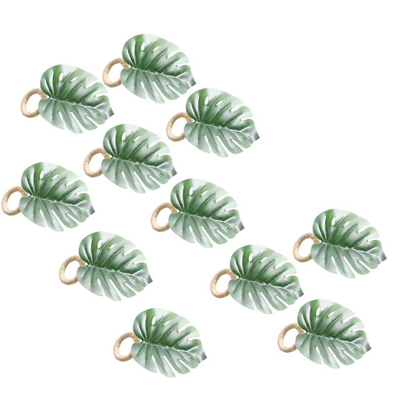 

Monstera Napkin Rings Set of 10 Faux Palm Tree Napkin Ring Green Leaf Serviette Buckles Holder for Table Setting