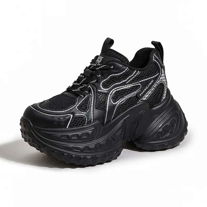 

Весна 2024, модные туфли для папы на толстой подошве, повседневные спортивные сетчатые верхние универсальные кроссовки на шнуровке, женская обувь с блестящими пайетками