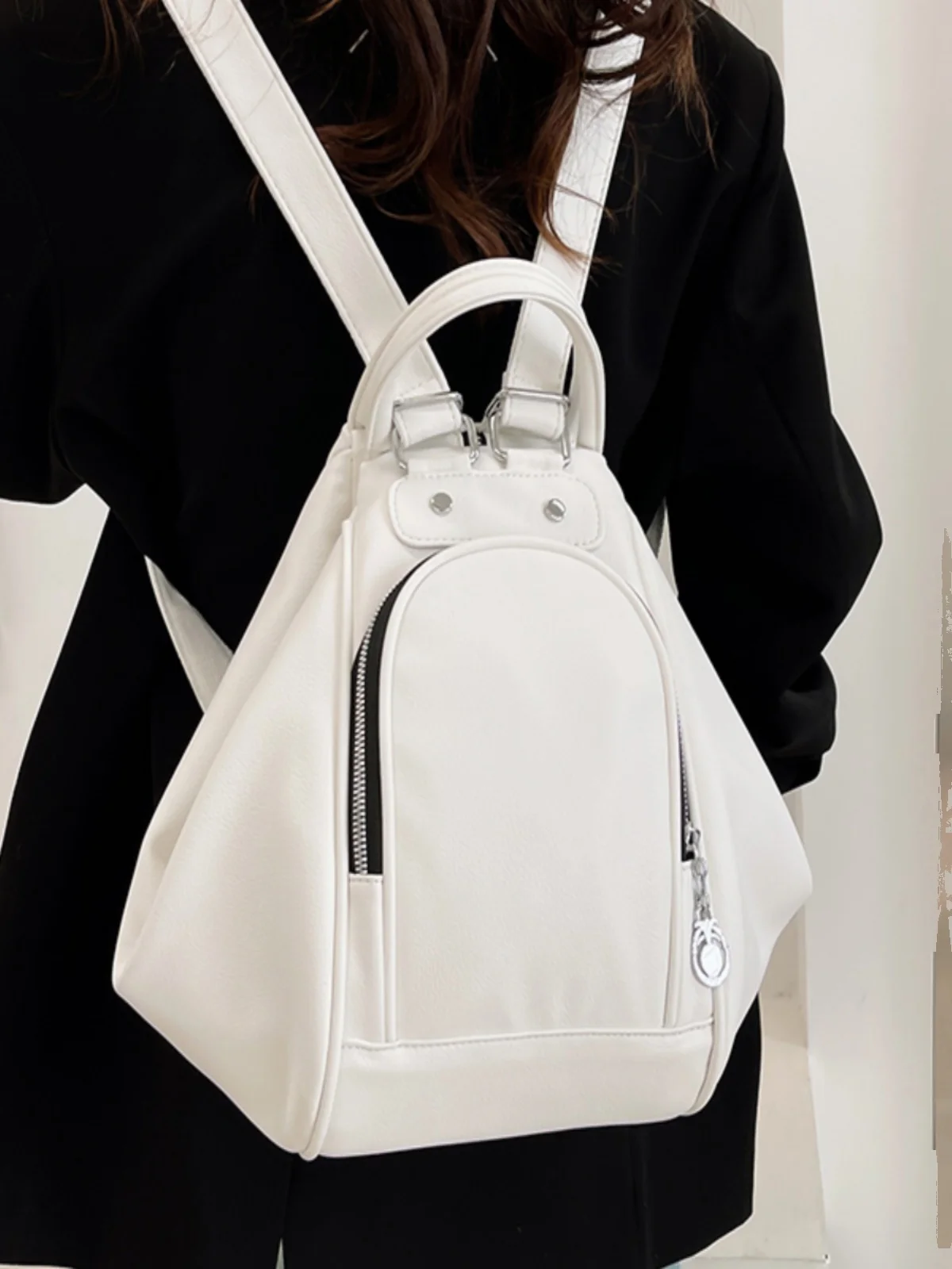 

Korean Sle Simple Casual Travel Women's Bapa Student Bookbag Multi-Functional Double oulder Bag Soft PU Leather Zippe...