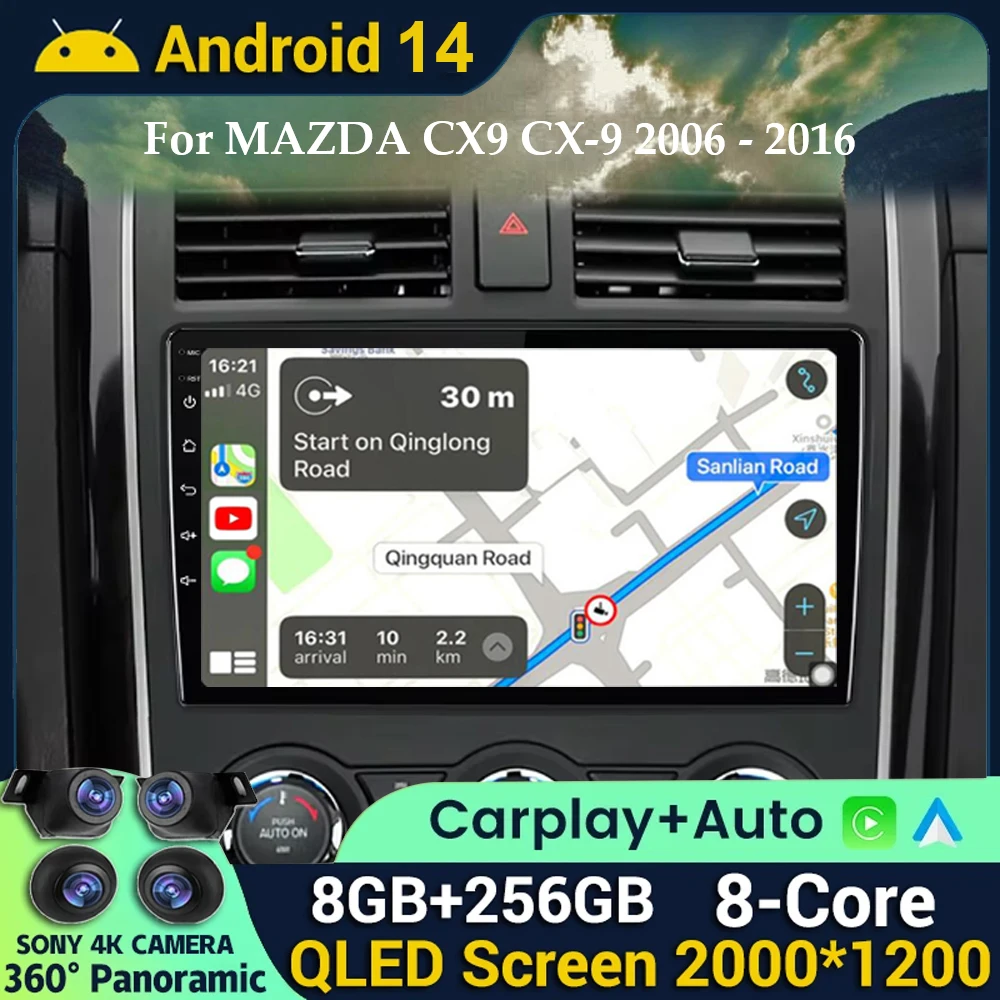 

10.1 inch Navigation GPS Android 14 Car Radio For MAZDA CX9 CX-9 2006 - 2016 Wireless Carplay Auto Stereo Head Unit No 2din