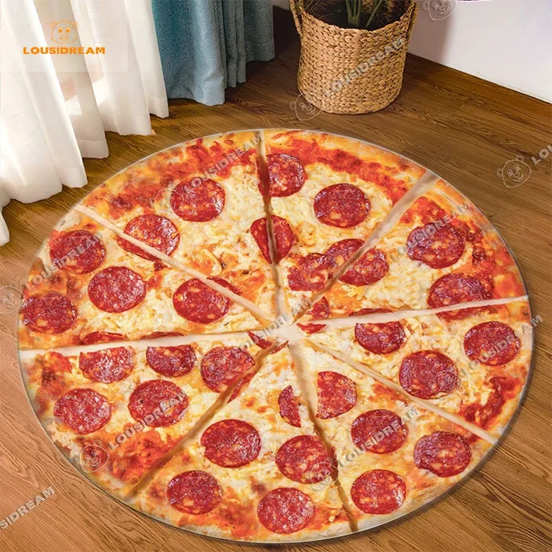 Funny Delicious Food 3D Print Round Carpet Pizza Waffle Donuts Living Room Bedroom Kitchen Area Rug Door Mat Eat Gift Home Decor