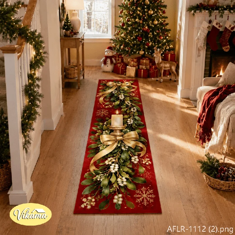 VIKAMA Bell & Berries Flannel Long Runner Rug, Non-Slip Quick Dry Floor Runner, Decor for Kitchen Hallway Laundry Room Entryway