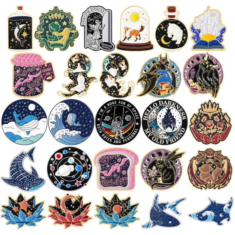 Starry Collection Enamel Pin Sun Moon Stars Cats Whale Fox Bear Brooches Bag Lapel Badge Bat Ouija Board Jewelry Gift