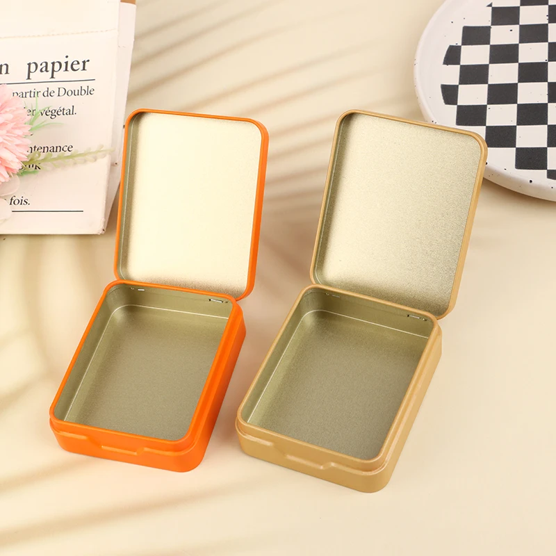 Home Tinplate Storage Box Metal Rectangular Empty Mini Box Tinplate Candy Pill Case Hinged Container Jewelries Organizer