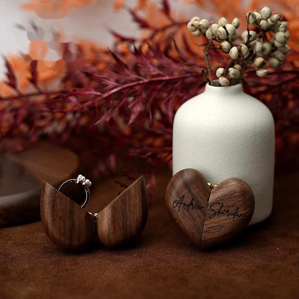 

Heart-Shaped Wooden Ring Box Walnut Jewelry Holder for Engagement Wedding Anniversary Gift for Couples Brides Grooms Keepsake