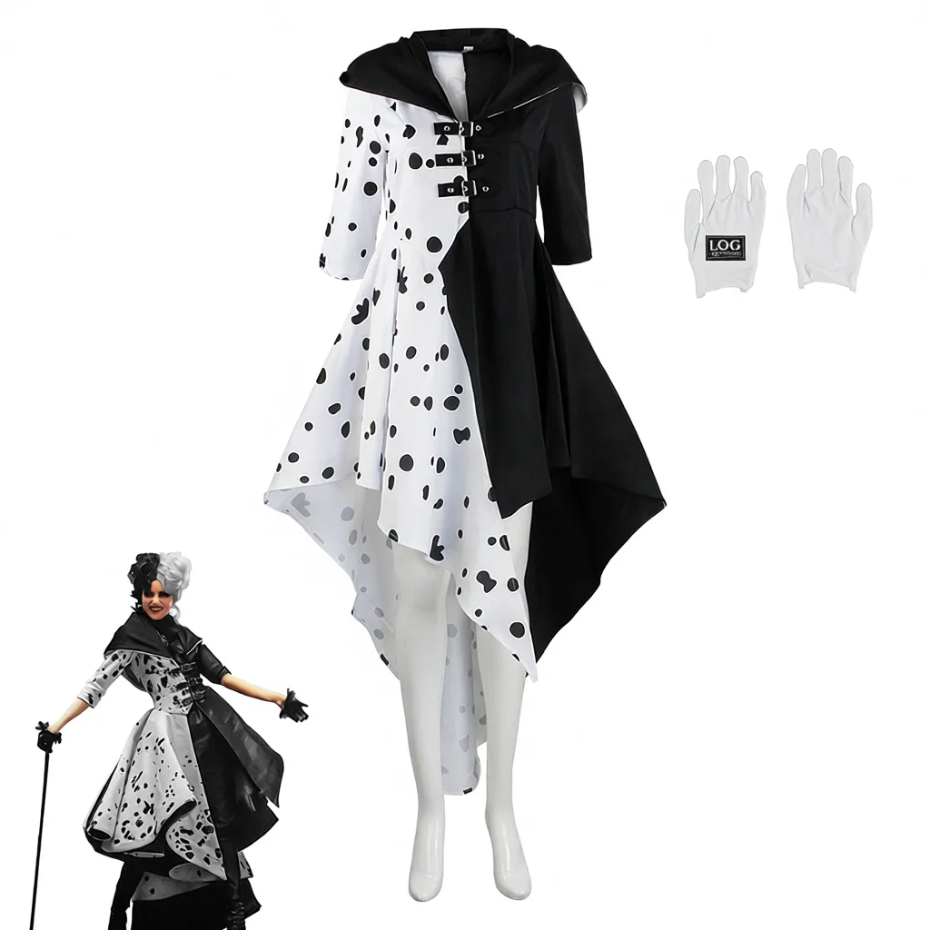 Disfraz de Cosplay de Perro Leal para Halloween, Traje de Diablo con Manchas Blancas y Negras, Ropa Tradicional para Mujer, Atuendo para Actuaciones Escénicas...