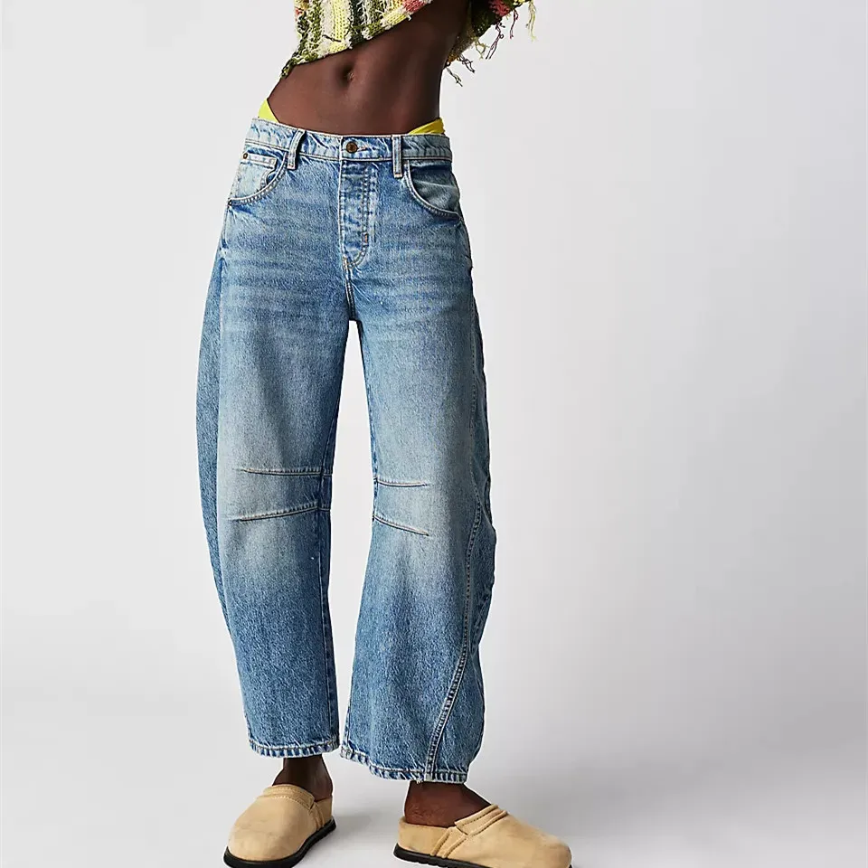 Hirigin Wide Leg Baggy Jeans Women Casual Loose Mid Waist Denim Pants 90s Boyfriend Denim Bloomers Girlfriend Barrel Jeans