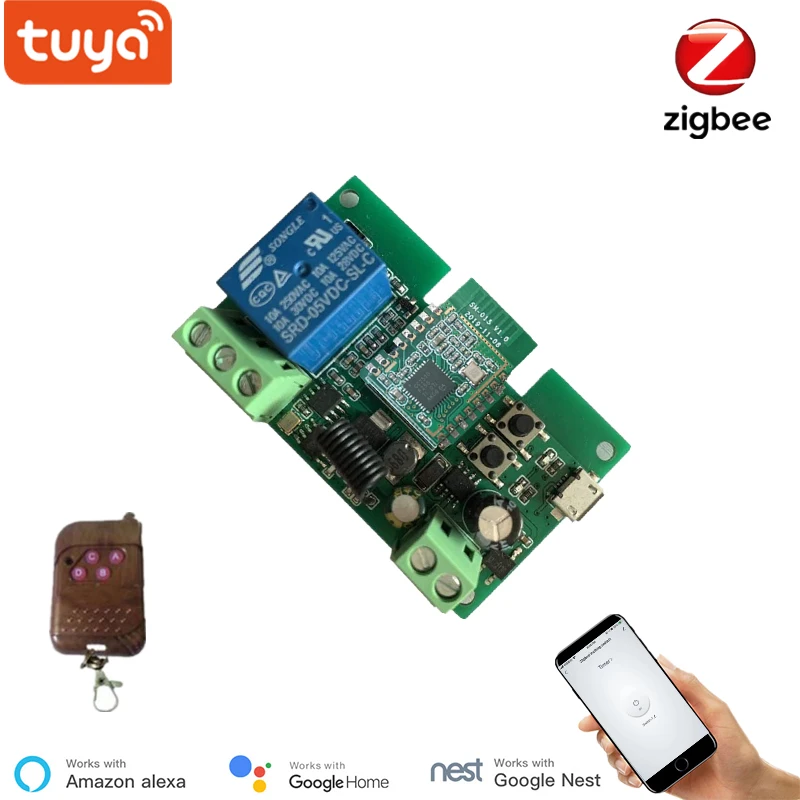 Tuya Zigbee Jog Inching Switch Module ,USB 5V 7-32V DIY Smart Switch, Works with eWeLink Zigbee Bridge, Voice Control by Alexa