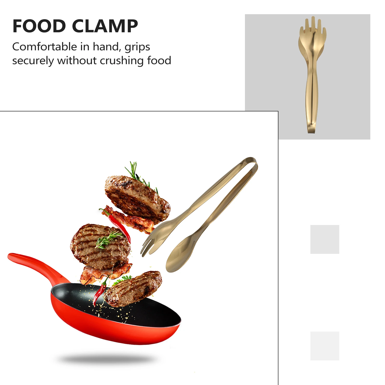 

1pc Stainless Steel Food Clamp Durable Bbq Clip Ergonomic Handle Anti-Skid Heat Resistant Lightweight Portable Steak Bread