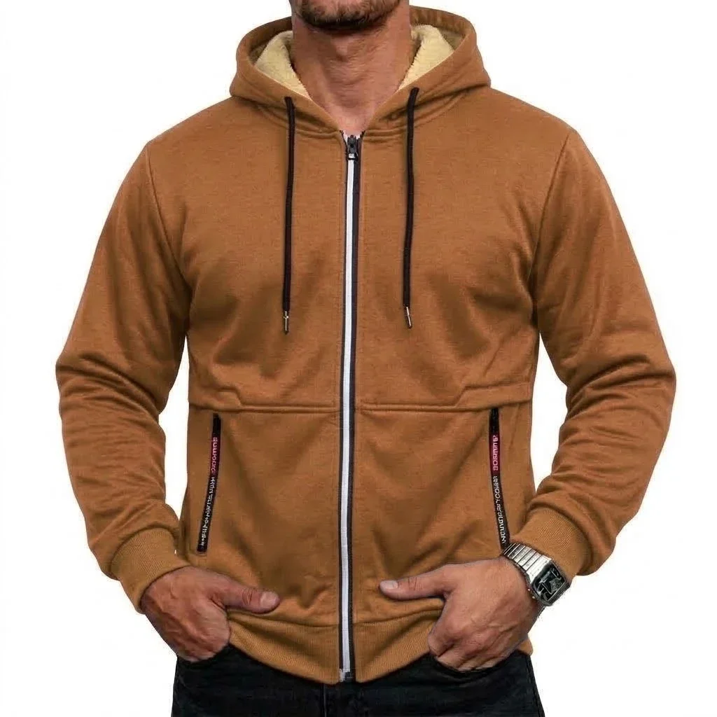 Neue Herren-Hoodie-Jacke mit Reißverschluss und Sherpa-Futter, Warme Dicke Winter-Fleece-Kapuzenjacke, Thermisches Freizeit-Oberbekleidungsstück, Schwergewichtiger Mantel – Detail 11