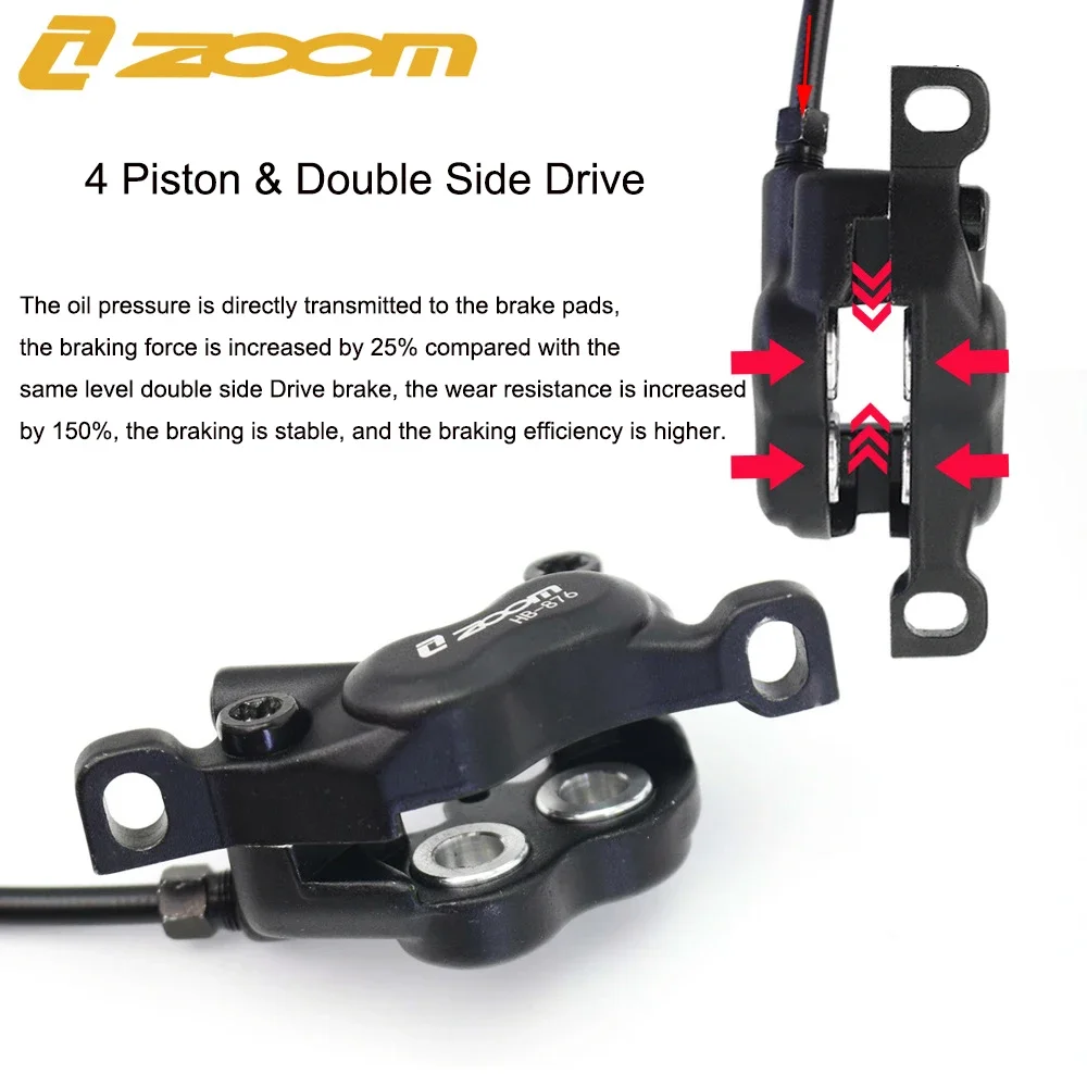 ZOOM 4 Piston Hydraulic Disc Brake HB876 MTB 800/1400mm Mountain Bike Oil Pressure Brake With Resin Brake Pads