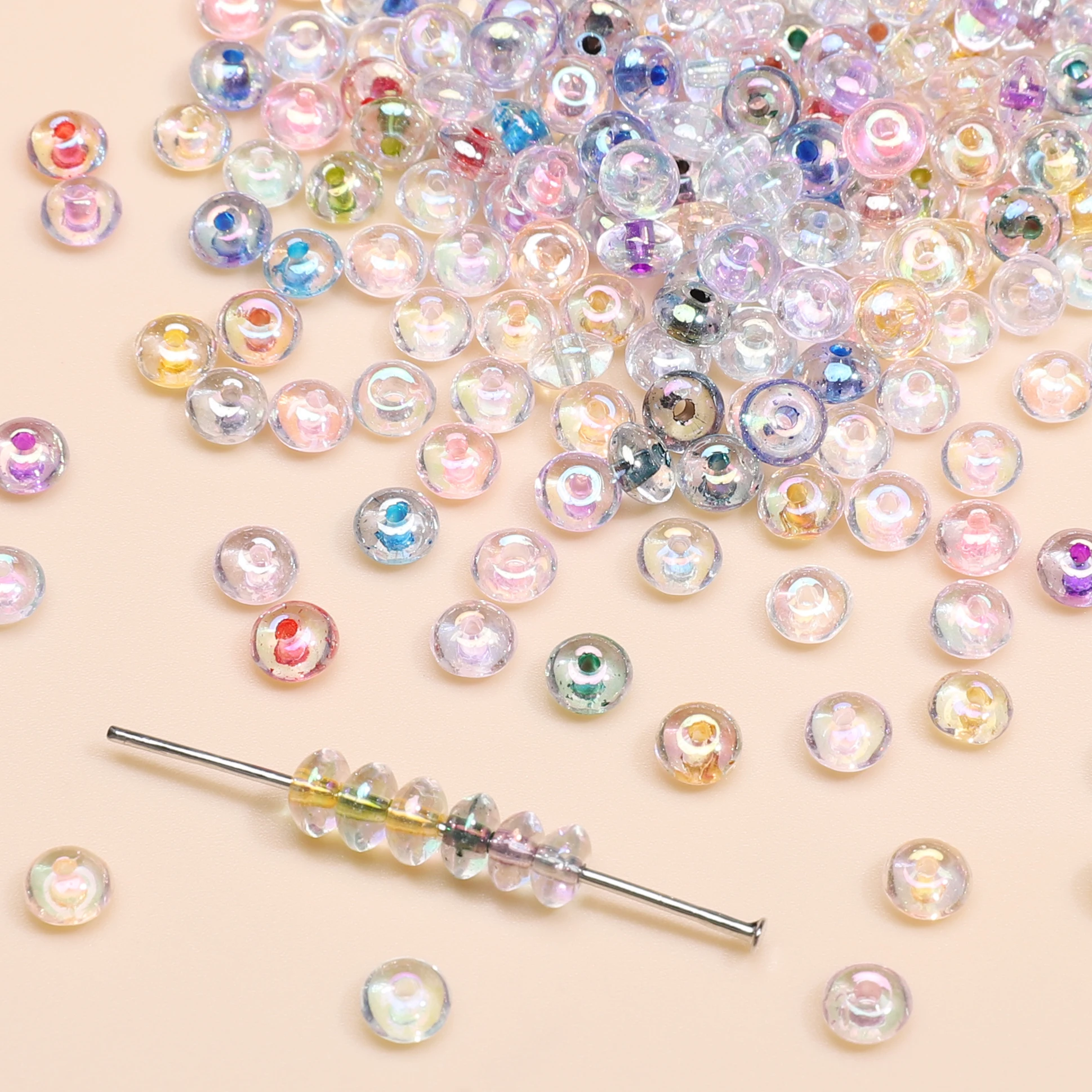 150Pcs 4x2mm Core‑dyed Glass Abacus Beads Mixed Color Flat Round Spacer Beads for Bracelet Necklace DIY Jewelry Making Supplies