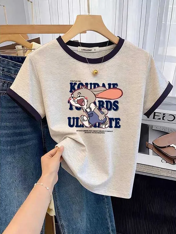 Fashionable Half Sleeve T-Shirt Women's Short Sleeve Printed Doggie Top Shoulder Width Regular Fit Summer Casual Polyester