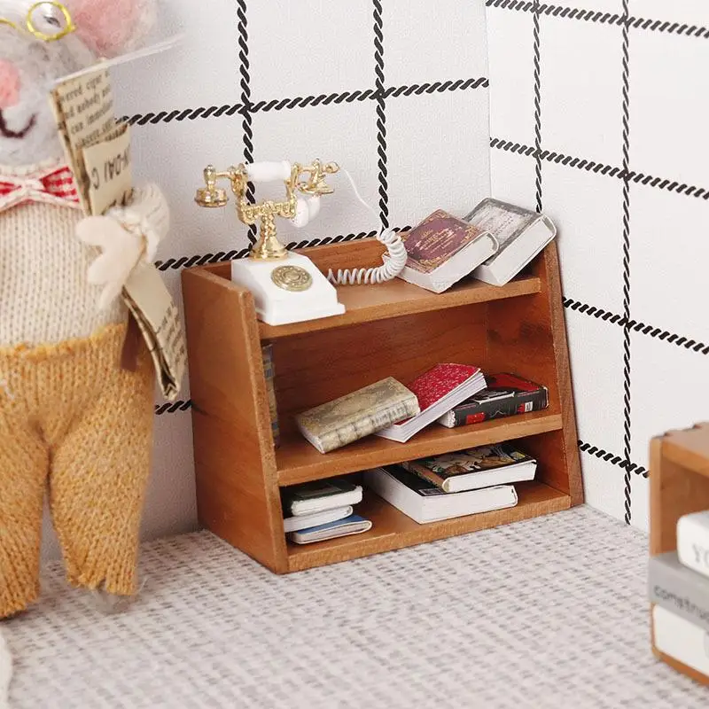 

1Pc 1: 12 Dollhouse Mini Cherry Wood Display Shelf Doll House Furniture Model Toys Cabinet Miniature Storage Rack