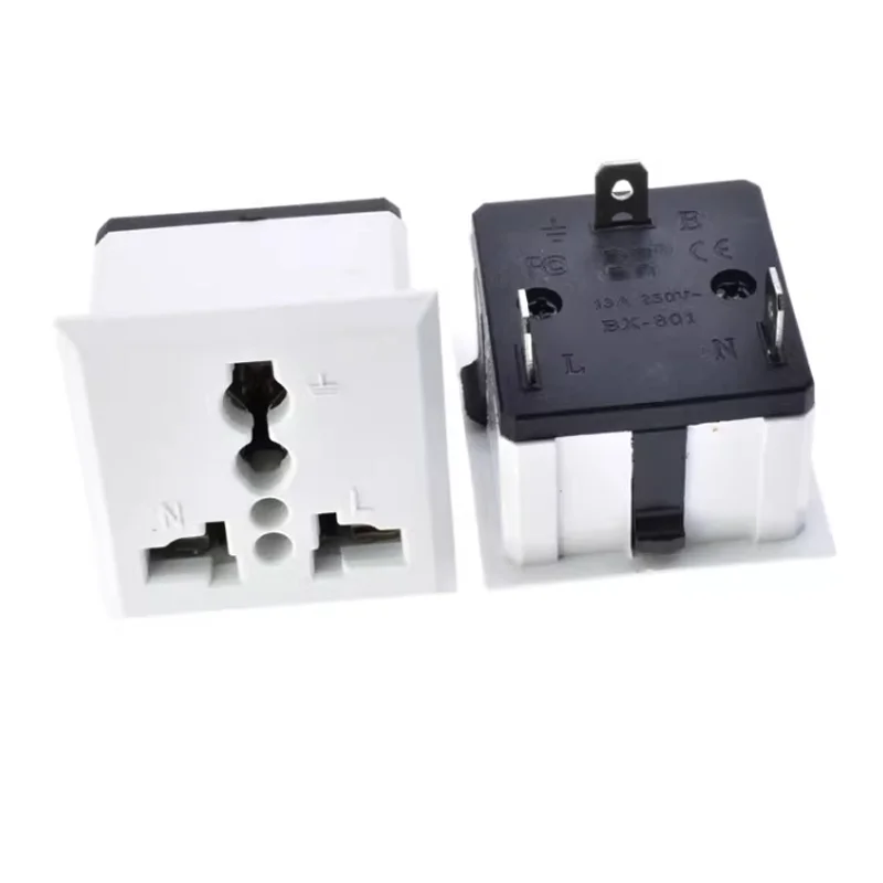 Black White Copper 13A 250V embedded industrial outlet universal AC power socket desktop square module