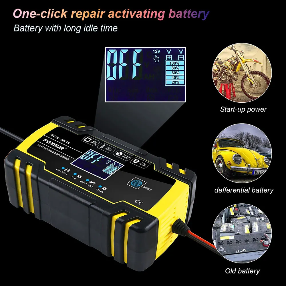 FOXSUR caricabatteria per auto intelligente a 3 stadi 12V 24V caricabatteria per riparazione camion caricabatterie AGM ricarica automatica