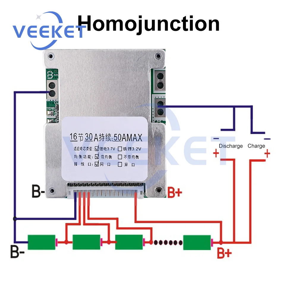 16S 60V 50A BMS Lithium Battery Charger Protection Board for Electric Vehicles Power Balance Improving Battery Management System