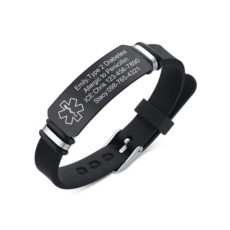 Custom Medical ID Bracelet for Men Women Custom Engraved Silicone Strap Comfort Fit Medical Alert Bracelets Waterproof Jewelry