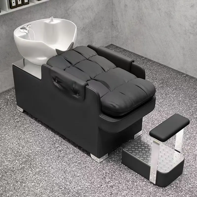 

Modern Design Barber Station Salon Chair With Ceramic Basin for Beauty Salons and Bedrooms-Hair Washing Shampoo Chair