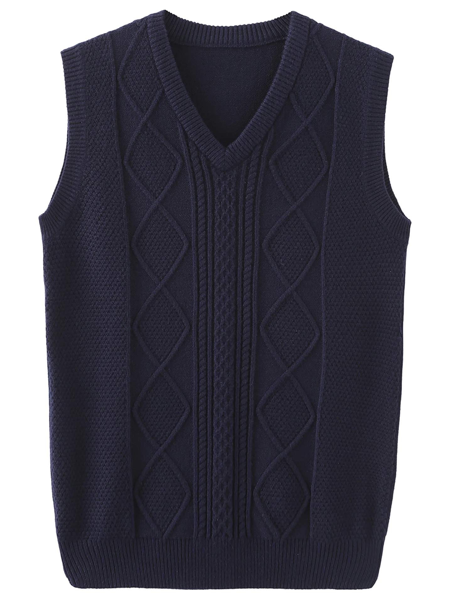 

Модный мужской зимний теплый вязаный жилет с V-образным вырезом, узором в виде ромбов, пуловер из смесового хлопка, влагоотводящий