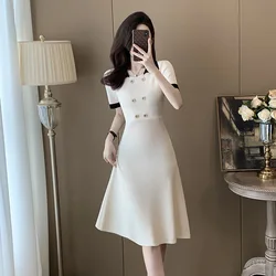 Summer Women's Short Sleeved Dress Fashion Casual Solid Color Ice Silk Knitted Skirt